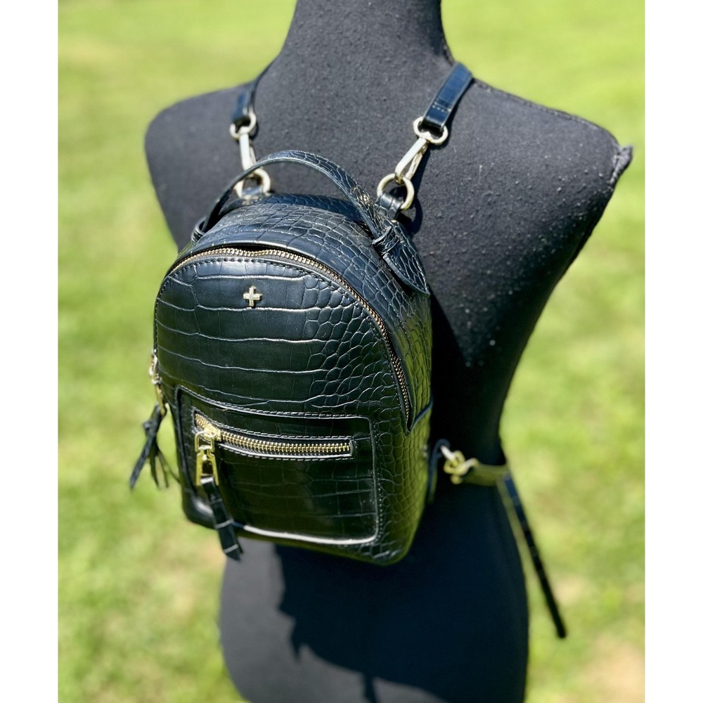PETA + JAIN Mini Backpack Womens‎ Faux Croc Vegan Leather Gold Hardware Purse